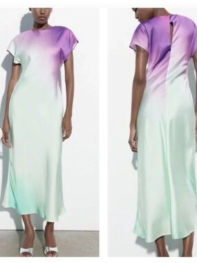 Zara Lavender-to-Mint Ombre Satin Maxi Dress